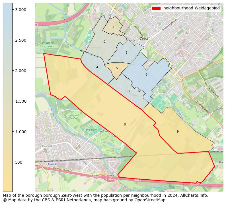 Image of the neighbourhood Weidegebied at the map. This image is used as introduction to this page. This page shows a lot of information about the population in the neighbourhood Weidegebied (such as the distribution by age groups of the residents, the composition of households, whether inhabitants are natives or Dutch with an immigration background, data about the houses (numbers, types, price development, use, type of property, ...) and more (car ownership, energy consumption, ...) based on open data from the Dutch Central Bureau of Statistics and various other sources!