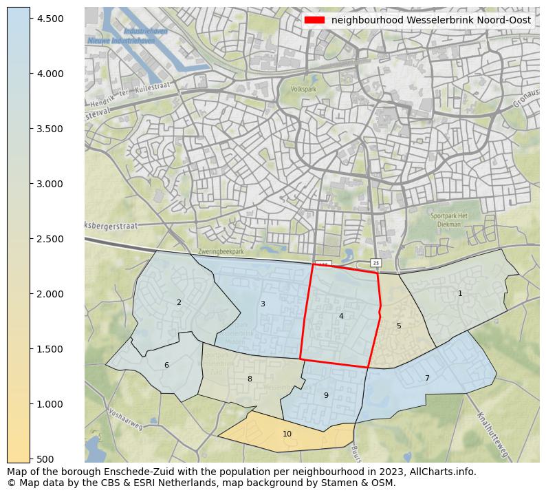 Map of the borough Enschede-Zuid with the population per neighbourhood in 2023. This page shows a lot of information about residents (such as the distribution by age groups, family composition, gender, native or Dutch with an immigration background, ...), homes (numbers, types, price development, use, type of property, ...) and more (car ownership, energy consumption, ...) based on open data from the Dutch Central Bureau of Statistics and various other sources!