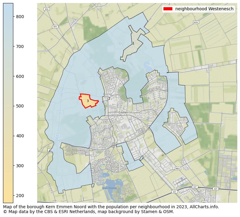 Map of the borough Kern Emmen Noord with the population per neighbourhood in 2023. This page shows a lot of information about residents (such as the distribution by age groups, family composition, gender, native or Dutch with an immigration background, ...), homes (numbers, types, price development, use, type of property, ...) and more (car ownership, energy consumption, ...) based on open data from the Dutch Central Bureau of Statistics and various other sources!