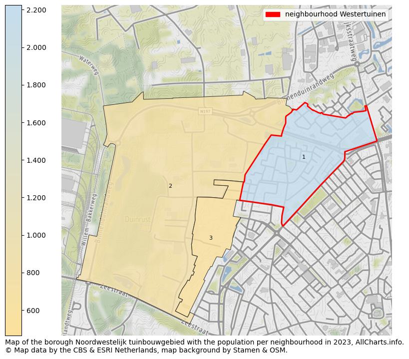 Map of the borough Noordwestelijk tuinbouwgebied with the population per neighbourhood in 2023. This page shows a lot of information about residents (such as the distribution by age groups, family composition, gender, native or Dutch with an immigration background, ...), homes (numbers, types, price development, use, type of property, ...) and more (car ownership, energy consumption, ...) based on open data from the Dutch Central Bureau of Statistics and various other sources!