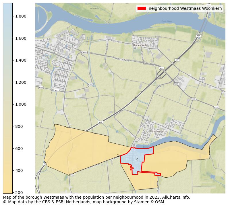 Map of the borough Westmaas with the population per neighbourhood in 2023. This page shows a lot of information about residents (such as the distribution by age groups, family composition, gender, native or Dutch with an immigration background, ...), homes (numbers, types, price development, use, type of property, ...) and more (car ownership, energy consumption, ...) based on open data from the Dutch Central Bureau of Statistics and various other sources!