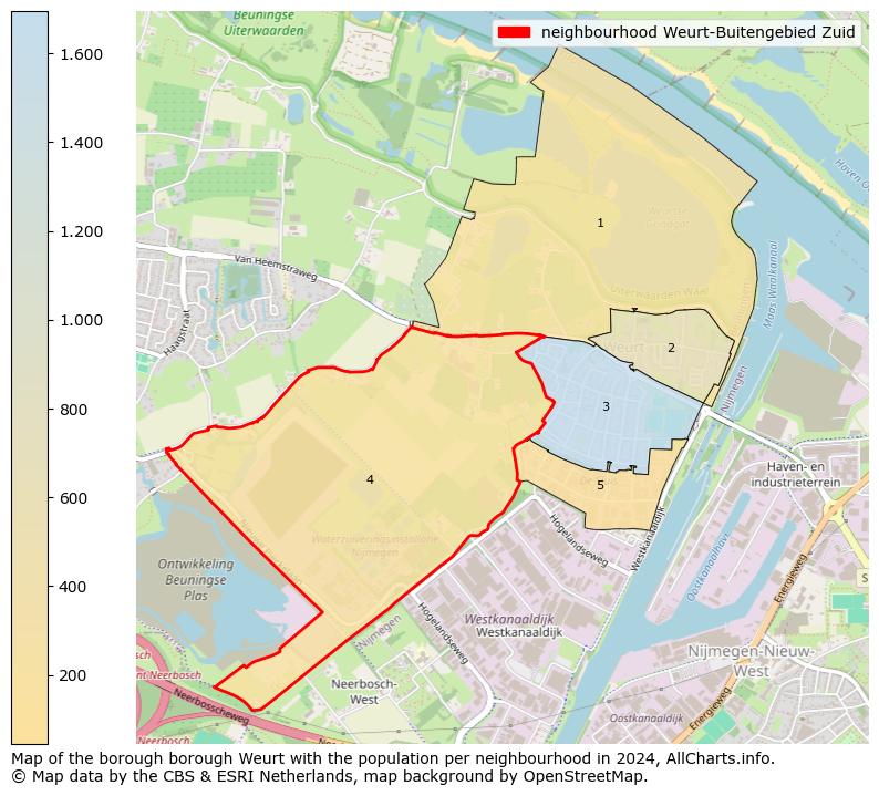 Image of the neighbourhood Weurt-Buitengebied Zuid at the map. This image is used as introduction to this page. This page shows a lot of information about the population in the neighbourhood Weurt-Buitengebied Zuid (such as the distribution by age groups of the residents, the composition of households, whether inhabitants are natives or Dutch with an immigration background, data about the houses (numbers, types, price development, use, type of property, ...) and more (car ownership, energy consumption, ...) based on open data from the Dutch Central Bureau of Statistics and various other sources!