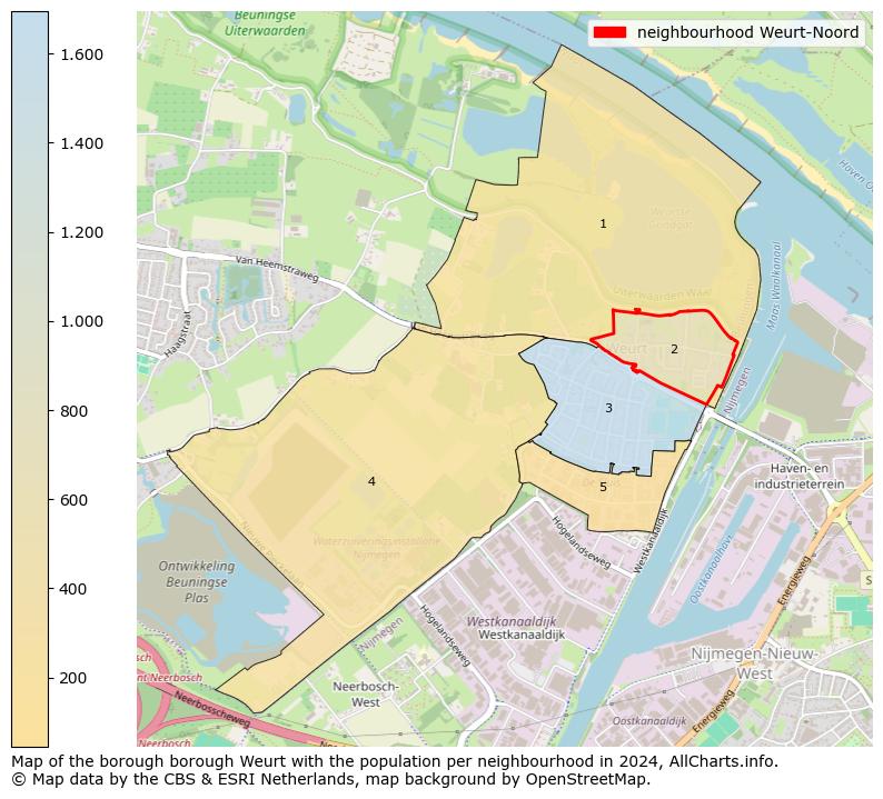 Image of the neighbourhood Weurt-Noord at the map. This image is used as introduction to this page. This page shows a lot of information about the population in the neighbourhood Weurt-Noord (such as the distribution by age groups of the residents, the composition of households, whether inhabitants are natives or Dutch with an immigration background, data about the houses (numbers, types, price development, use, type of property, ...) and more (car ownership, energy consumption, ...) based on open data from the Dutch Central Bureau of Statistics and various other sources!