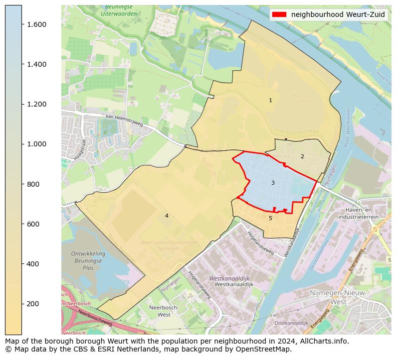 Image of the neighbourhood Weurt-Zuid at the map. This image is used as introduction to this page. This page shows a lot of information about the population in the neighbourhood Weurt-Zuid (such as the distribution by age groups of the residents, the composition of households, whether inhabitants are natives or Dutch with an immigration background, data about the houses (numbers, types, price development, use, type of property, ...) and more (car ownership, energy consumption, ...) based on open data from the Dutch Central Bureau of Statistics and various other sources!