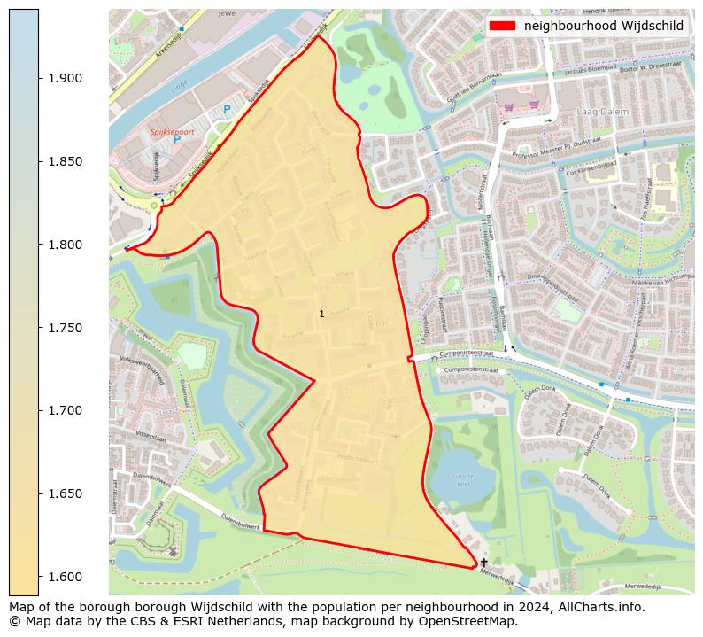 Image of the neighbourhood Wijdschild at the map. This image is used as introduction to this page. This page shows a lot of information about the population in the neighbourhood Wijdschild (such as the distribution by age groups of the residents, the composition of households, whether inhabitants are natives or Dutch with an immigration background, data about the houses (numbers, types, price development, use, type of property, ...) and more (car ownership, energy consumption, ...) based on open data from the Dutch Central Bureau of Statistics and various other sources!