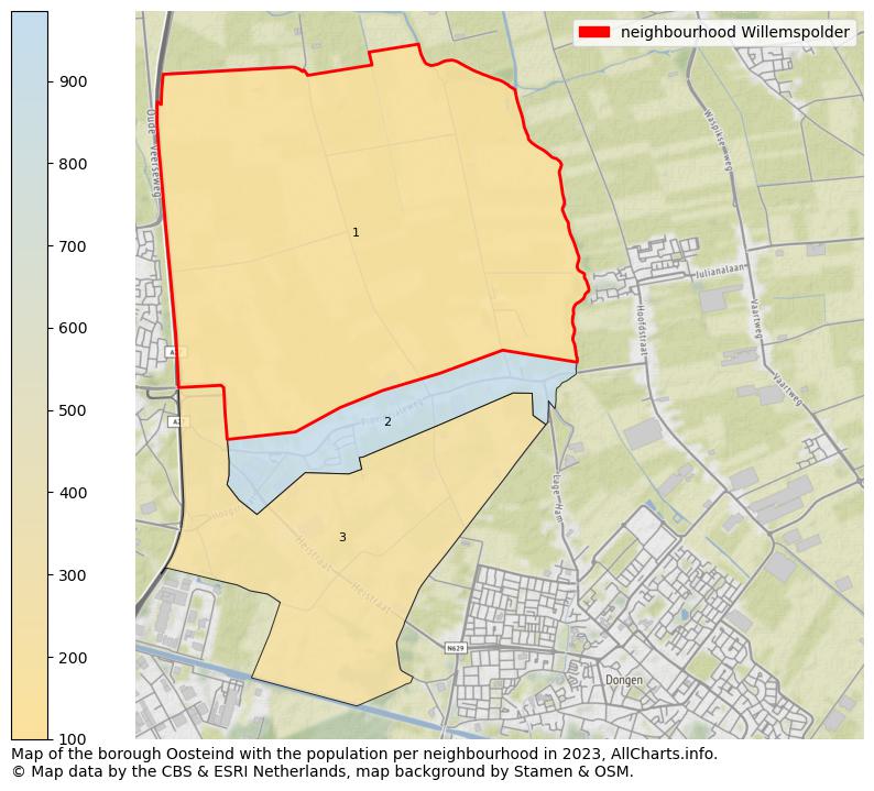 Map of the borough Oosteind with the population per neighbourhood in 2023. This page shows a lot of information about residents (such as the distribution by age groups, family composition, gender, native or Dutch with an immigration background, ...), homes (numbers, types, price development, use, type of property, ...) and more (car ownership, energy consumption, ...) based on open data from the Dutch Central Bureau of Statistics and various other sources!