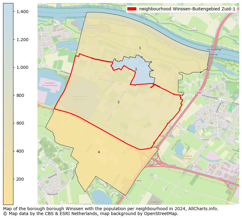 Image of the neighbourhood Winssen-Buitengebied Zuid-1 at the map. This image is used as introduction to this page. This page shows a lot of information about the population in the neighbourhood Winssen-Buitengebied Zuid-1 (such as the distribution by age groups of the residents, the composition of households, whether inhabitants are natives or Dutch with an immigration background, data about the houses (numbers, types, price development, use, type of property, ...) and more (car ownership, energy consumption, ...) based on open data from the Dutch Central Bureau of Statistics and various other sources!