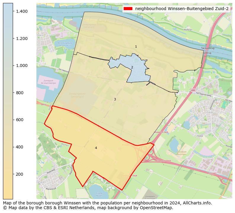 Image of the neighbourhood Winssen-Buitengebied Zuid-2 at the map. This image is used as introduction to this page. This page shows a lot of information about the population in the neighbourhood Winssen-Buitengebied Zuid-2 (such as the distribution by age groups of the residents, the composition of households, whether inhabitants are natives or Dutch with an immigration background, data about the houses (numbers, types, price development, use, type of property, ...) and more (car ownership, energy consumption, ...) based on open data from the Dutch Central Bureau of Statistics and various other sources!