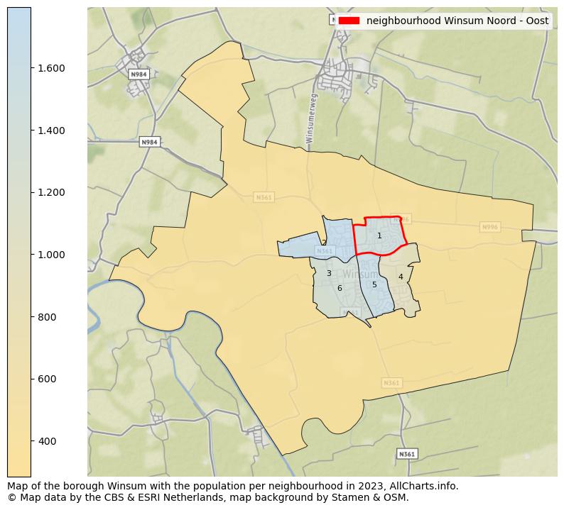 Map of the borough Winsum with the population per neighbourhood in 2023. This page shows a lot of information about residents (such as the distribution by age groups, family composition, gender, native or Dutch with an immigration background, ...), homes (numbers, types, price development, use, type of property, ...) and more (car ownership, energy consumption, ...) based on open data from the Dutch Central Bureau of Statistics and various other sources!