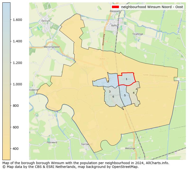 Image of the neighbourhood Winsum Noord - Oost at the map. This image is used as introduction to this page. This page shows a lot of information about the population in the neighbourhood Winsum Noord - Oost (such as the distribution by age groups of the residents, the composition of households, whether inhabitants are natives or Dutch with an immigration background, data about the houses (numbers, types, price development, use, type of property, ...) and more (car ownership, energy consumption, ...) based on open data from the Dutch Central Bureau of Statistics and various other sources!