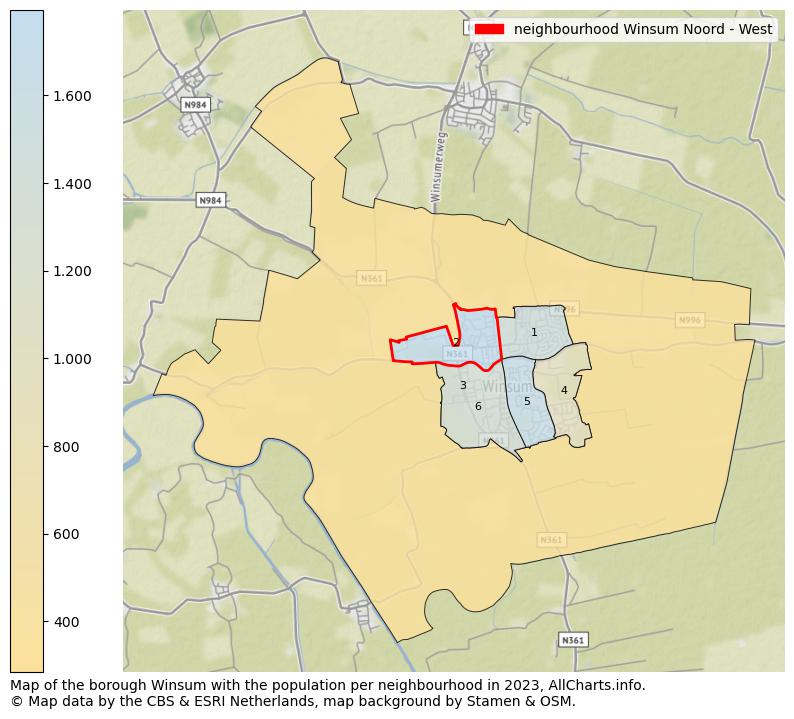 Map of the borough Winsum with the population per neighbourhood in 2023. This page shows a lot of information about residents (such as the distribution by age groups, family composition, gender, native or Dutch with an immigration background, ...), homes (numbers, types, price development, use, type of property, ...) and more (car ownership, energy consumption, ...) based on open data from the Dutch Central Bureau of Statistics and various other sources!