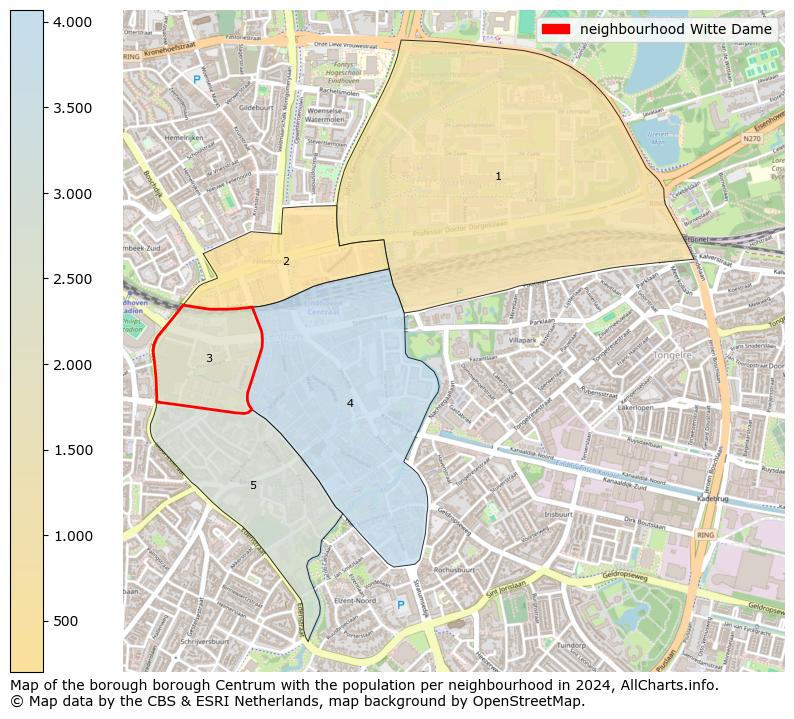 Image of the neighbourhood Witte Dame at the map. This image is used as introduction to this page. This page shows a lot of information about the population in the neighbourhood Witte Dame (such as the distribution by age groups of the residents, the composition of households, whether inhabitants are natives or Dutch with an immigration background, data about the houses (numbers, types, price development, use, type of property, ...) and more (car ownership, energy consumption, ...) based on open data from the Dutch Central Bureau of Statistics and various other sources!