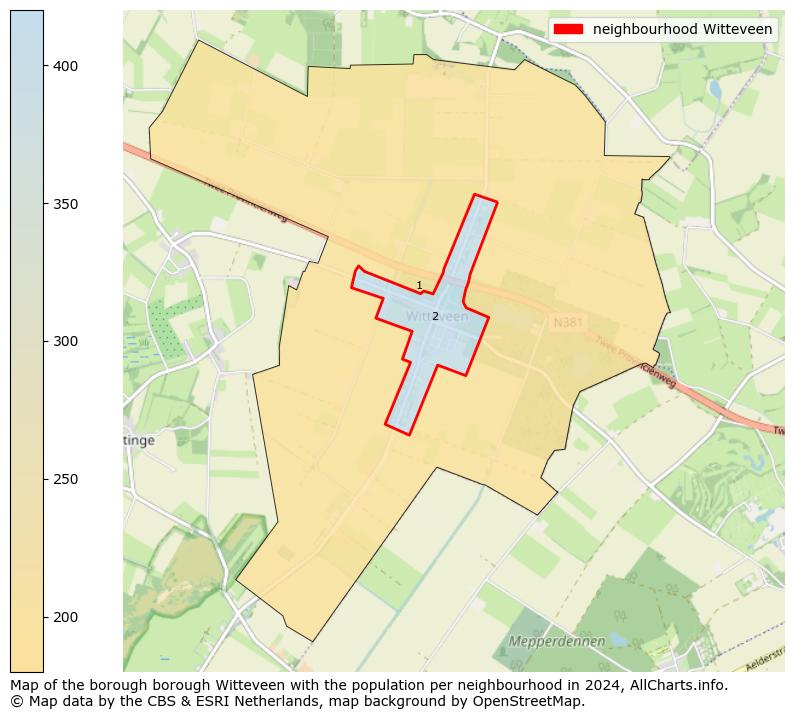 Image of the neighbourhood Witteveen at the map. This image is used as introduction to this page. This page shows a lot of information about the population in the neighbourhood Witteveen (such as the distribution by age groups of the residents, the composition of households, whether inhabitants are natives or Dutch with an immigration background, data about the houses (numbers, types, price development, use, type of property, ...) and more (car ownership, energy consumption, ...) based on open data from the Dutch Central Bureau of Statistics and various other sources!