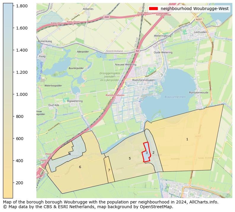 Image of the neighbourhood Woubrugge-West at the map. This image is used as introduction to this page. This page shows a lot of information about the population in the neighbourhood Woubrugge-West (such as the distribution by age groups of the residents, the composition of households, whether inhabitants are natives or Dutch with an immigration background, data about the houses (numbers, types, price development, use, type of property, ...) and more (car ownership, energy consumption, ...) based on open data from the Dutch Central Bureau of Statistics and various other sources!