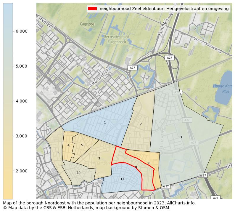 Map of the borough Noordoost with the population per neighbourhood in 2023. This page shows a lot of information about residents (such as the distribution by age groups, family composition, gender, native or Dutch with an immigration background, ...), homes (numbers, types, price development, use, type of property, ...) and more (car ownership, energy consumption, ...) based on open data from the Dutch Central Bureau of Statistics and various other sources!