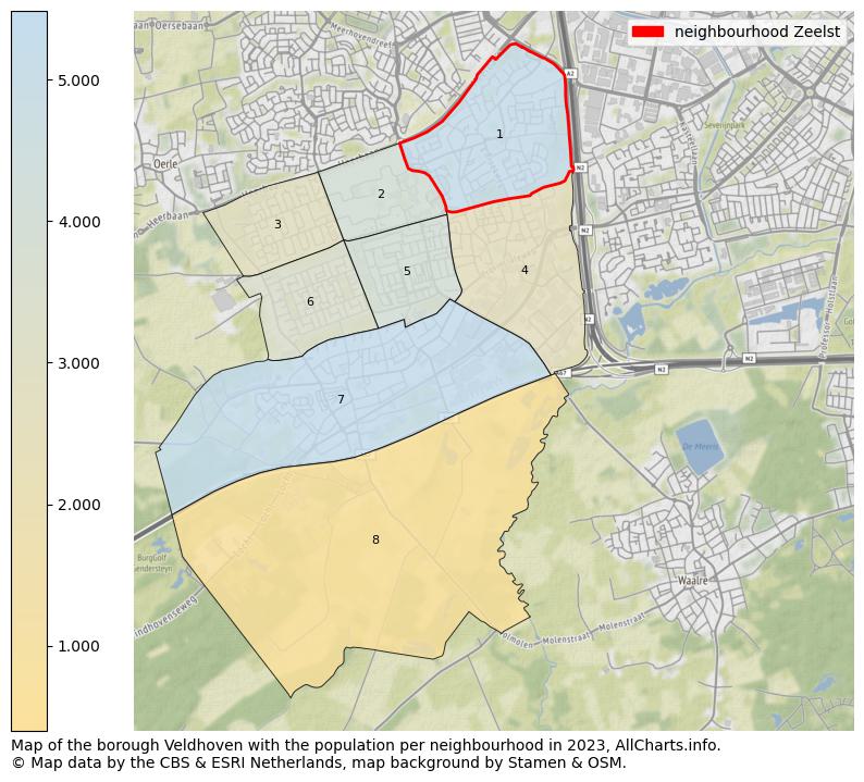 Map of the borough Veldhoven with the population per neighbourhood in 2023. This page shows a lot of information about residents (such as the distribution by age groups, family composition, gender, native or Dutch with an immigration background, ...), homes (numbers, types, price development, use, type of property, ...) and more (car ownership, energy consumption, ...) based on open data from the Dutch Central Bureau of Statistics and various other sources!