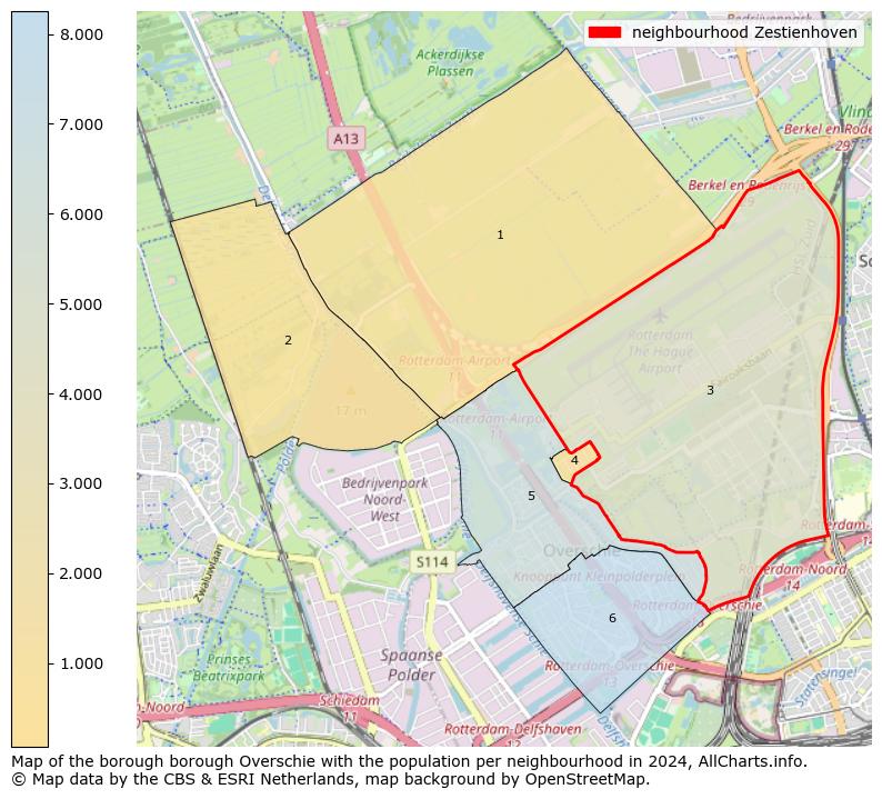 Image of the neighbourhood Zestienhoven at the map. This image is used as introduction to this page. This page shows a lot of information about the population in the neighbourhood Zestienhoven (such as the distribution by age groups of the residents, the composition of households, whether inhabitants are natives or Dutch with an immigration background, data about the houses (numbers, types, price development, use, type of property, ...) and more (car ownership, energy consumption, ...) based on open data from the Dutch Central Bureau of Statistics and various other sources!