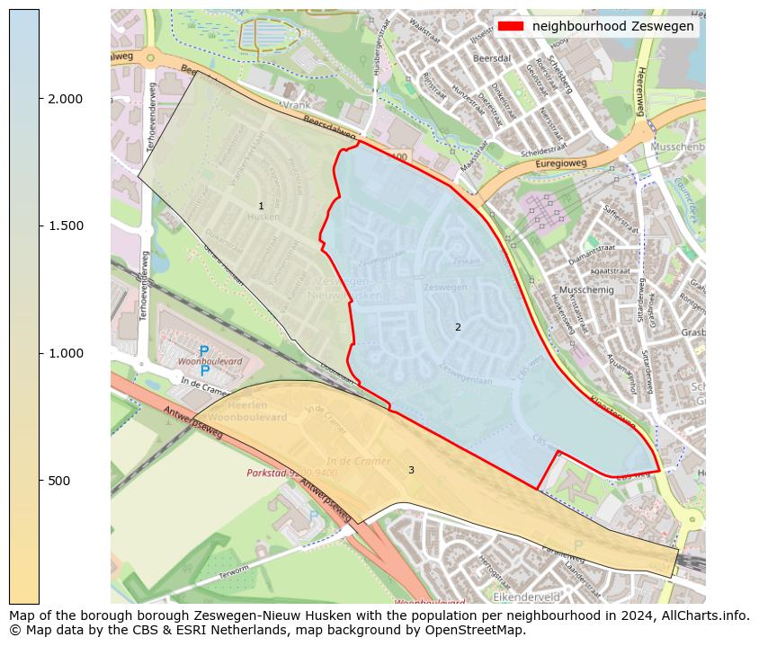 Image of the neighbourhood Zeswegen at the map. This image is used as introduction to this page. This page shows a lot of information about the population in the neighbourhood Zeswegen (such as the distribution by age groups of the residents, the composition of households, whether inhabitants are natives or Dutch with an immigration background, data about the houses (numbers, types, price development, use, type of property, ...) and more (car ownership, energy consumption, ...) based on open data from the Dutch Central Bureau of Statistics and various other sources!