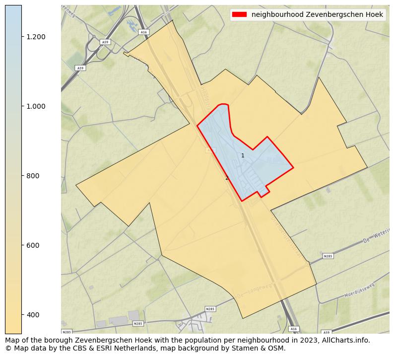 Map of the borough Zevenbergschen Hoek with the population per neighbourhood in 2023. This page shows a lot of information about residents (such as the distribution by age groups, family composition, gender, native or Dutch with an immigration background, ...), homes (numbers, types, price development, use, type of property, ...) and more (car ownership, energy consumption, ...) based on open data from the Dutch Central Bureau of Statistics and various other sources!
