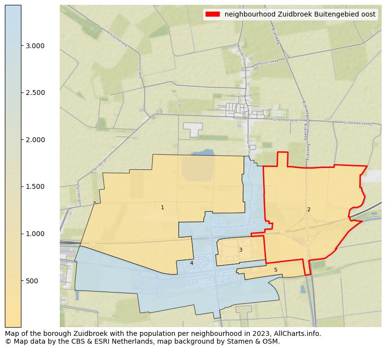 Map of the borough Zuidbroek with the population per neighbourhood in 2023. This page shows a lot of information about residents (such as the distribution by age groups, family composition, gender, native or Dutch with an immigration background, ...), homes (numbers, types, price development, use, type of property, ...) and more (car ownership, energy consumption, ...) based on open data from the Dutch Central Bureau of Statistics and various other sources!