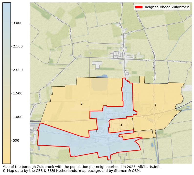 Map of the borough Zuidbroek with the population per neighbourhood in 2023. This page shows a lot of information about residents (such as the distribution by age groups, family composition, gender, native or Dutch with an immigration background, ...), homes (numbers, types, price development, use, type of property, ...) and more (car ownership, energy consumption, ...) based on open data from the Dutch Central Bureau of Statistics and various other sources!