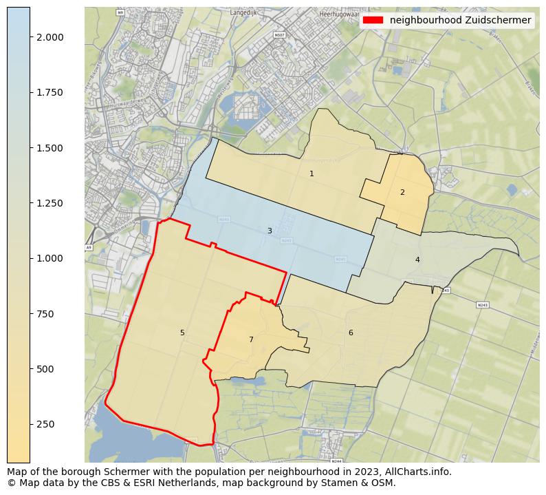 Map of the borough Schermer with the population per neighbourhood in 2023. This page shows a lot of information about residents (such as the distribution by age groups, family composition, gender, native or Dutch with an immigration background, ...), homes (numbers, types, price development, use, type of property, ...) and more (car ownership, energy consumption, ...) based on open data from the Dutch Central Bureau of Statistics and various other sources!