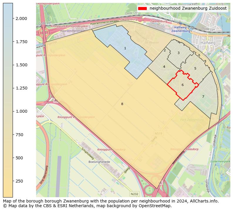 Image of the neighbourhood Zwanenburg Zuidoost at the map. This image is used as introduction to this page. This page shows a lot of information about the population in the neighbourhood Zwanenburg Zuidoost (such as the distribution by age groups of the residents, the composition of households, whether inhabitants are natives or Dutch with an immigration background, data about the houses (numbers, types, price development, use, type of property, ...) and more (car ownership, energy consumption, ...) based on open data from the Dutch Central Bureau of Statistics and various other sources!