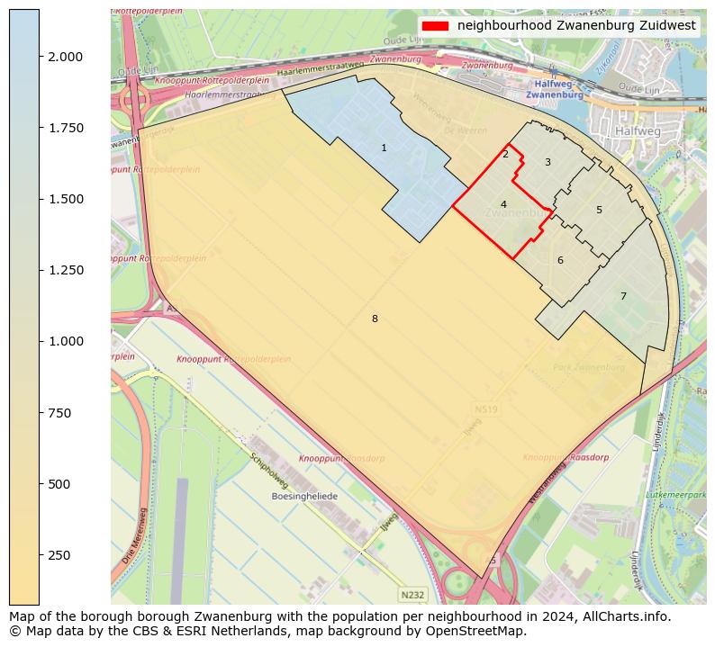 Image of the neighbourhood Zwanenburg Zuidwest at the map. This image is used as introduction to this page. This page shows a lot of information about the population in the neighbourhood Zwanenburg Zuidwest (such as the distribution by age groups of the residents, the composition of households, whether inhabitants are natives or Dutch with an immigration background, data about the houses (numbers, types, price development, use, type of property, ...) and more (car ownership, energy consumption, ...) based on open data from the Dutch Central Bureau of Statistics and various other sources!