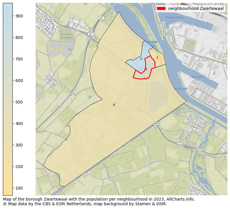 Map of the borough Zwartewaal with the population per neighbourhood in 2023. This page shows a lot of information about residents (such as the distribution by age groups, family composition, gender, native or Dutch with an immigration background, ...), homes (numbers, types, price development, use, type of property, ...) and more (car ownership, energy consumption, ...) based on open data from the Dutch Central Bureau of Statistics and various other sources!