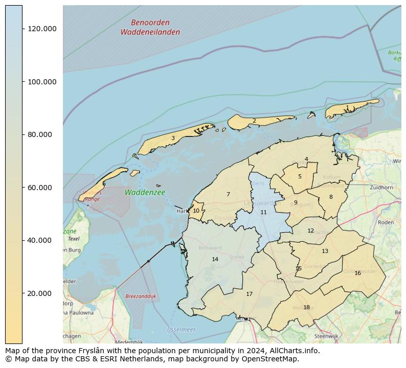 Image of the province of Fryslân at the map. This image is used as introduction to this page. This page shows a lot of information about the population in the province of Fryslân (such as the distribution by age groups of the residents, the composition of households, whether inhabitants are natives or Dutch with an immigration background, data about the houses (numbers, types, price development, use, type of property, ...) and more (car ownership, energy consumption, ...) based on open data from the Dutch Central Bureau of Statistics and various other sources!
